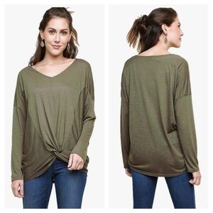 NWT Umgee Olive Green Twist Front Long Sleeve Tee Women’s Size Medium